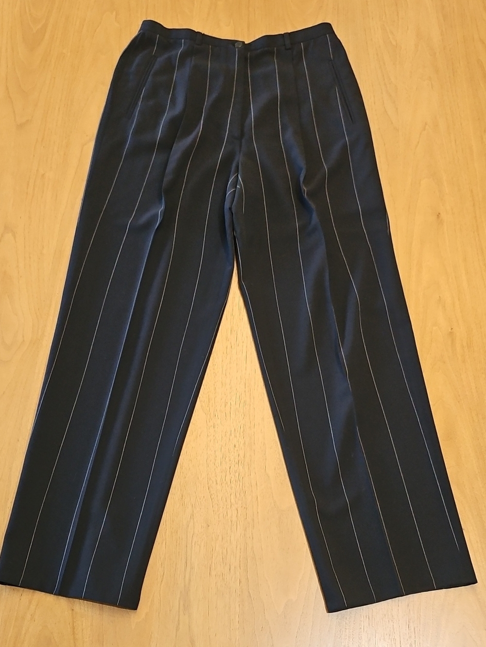 Vintage Georgio Armani Women's Black Pinstripe Trousers Tropical Wool. Size 30.